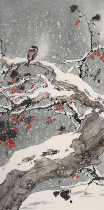 【已售】陈薪名 三尺精品《雪韵》中美协会员 第六届全国花鸟画展金奖获得者