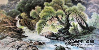 李英浩《山村的春天》朝鲜国画